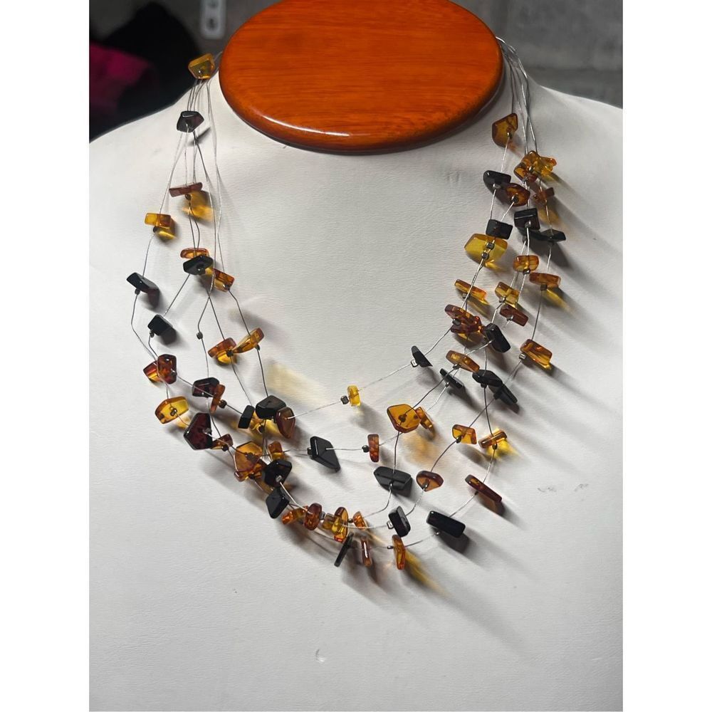 Vintage Floating Sterling Silver Baltic Multicolored Amber 5 Strand 18" Necklace